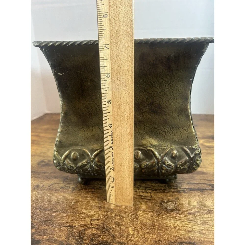Vintage Toleware Lemon Cachepot Planter Metal Vase Rustic Farmhouse Decor Pot